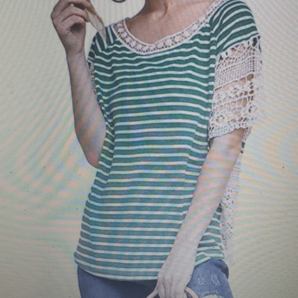 Umgee Striped Tunic Top Lace New Green